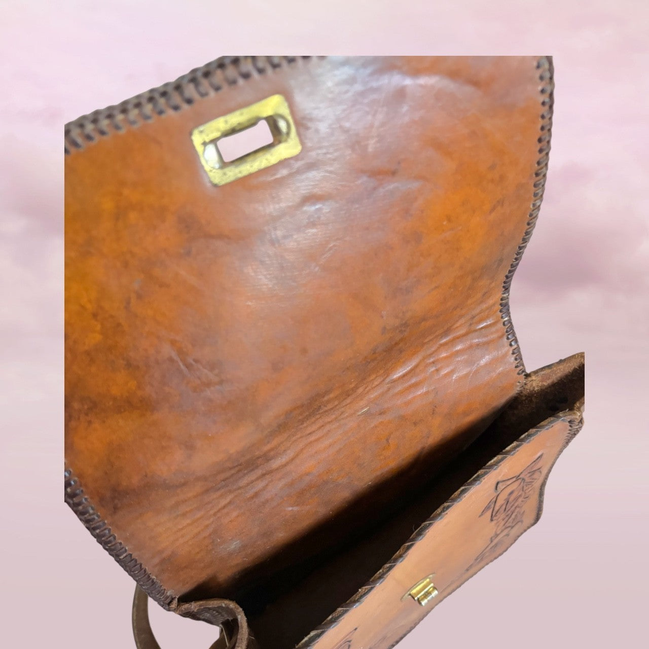 Vintage 1970s Tooled Leather Bag – Handcrafted Roses