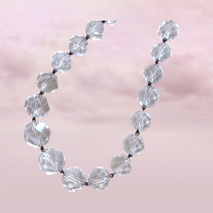 close up of vintage 50s faceted crystal beaded necklace showing clear Austrian glass beads 