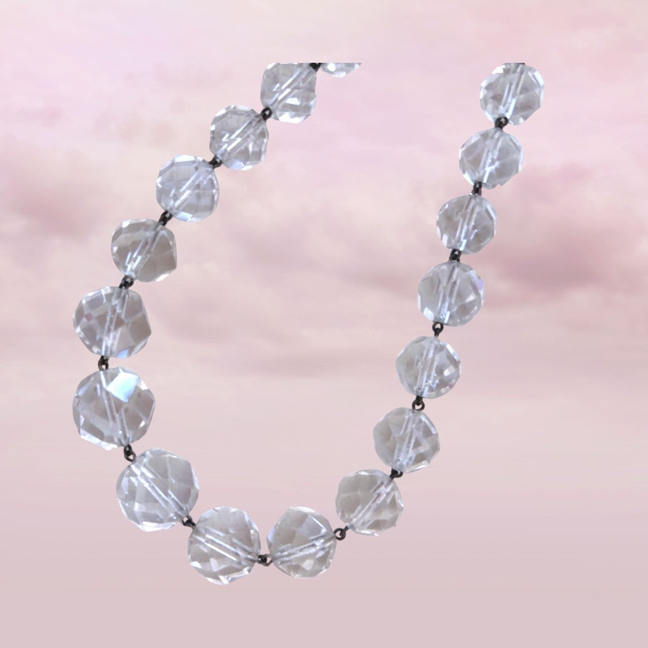 vintage faceted clear crystal necklace with heavy Australian beads
