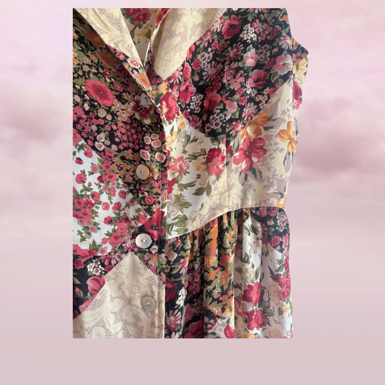 Floral patterned dress on a pink background