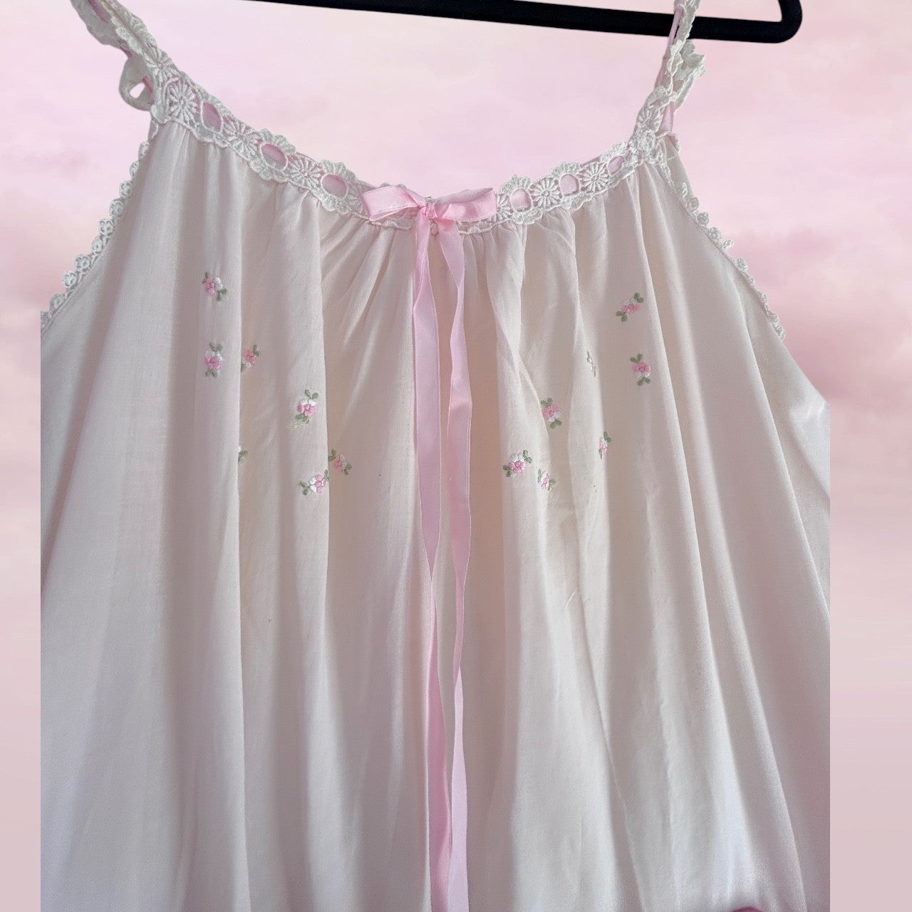 Romantic Vintage Slip with Hand-Embroidered Roses - S/M