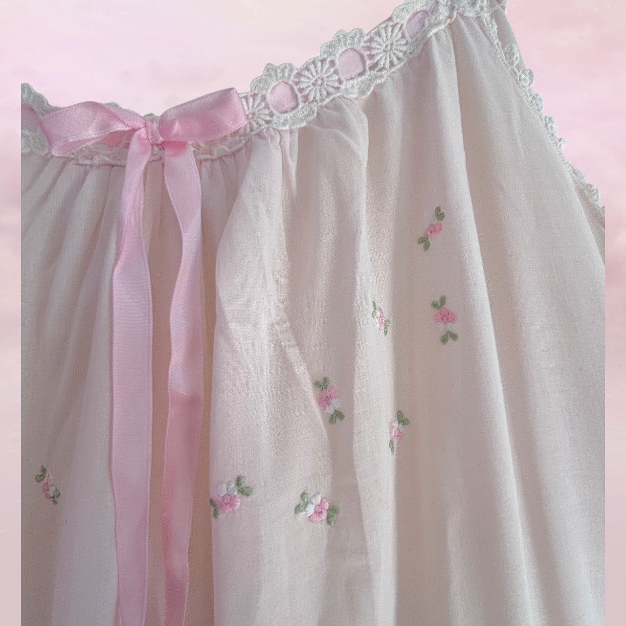 Romantic Vintage Slip with Hand-Embroidered Roses - S/M