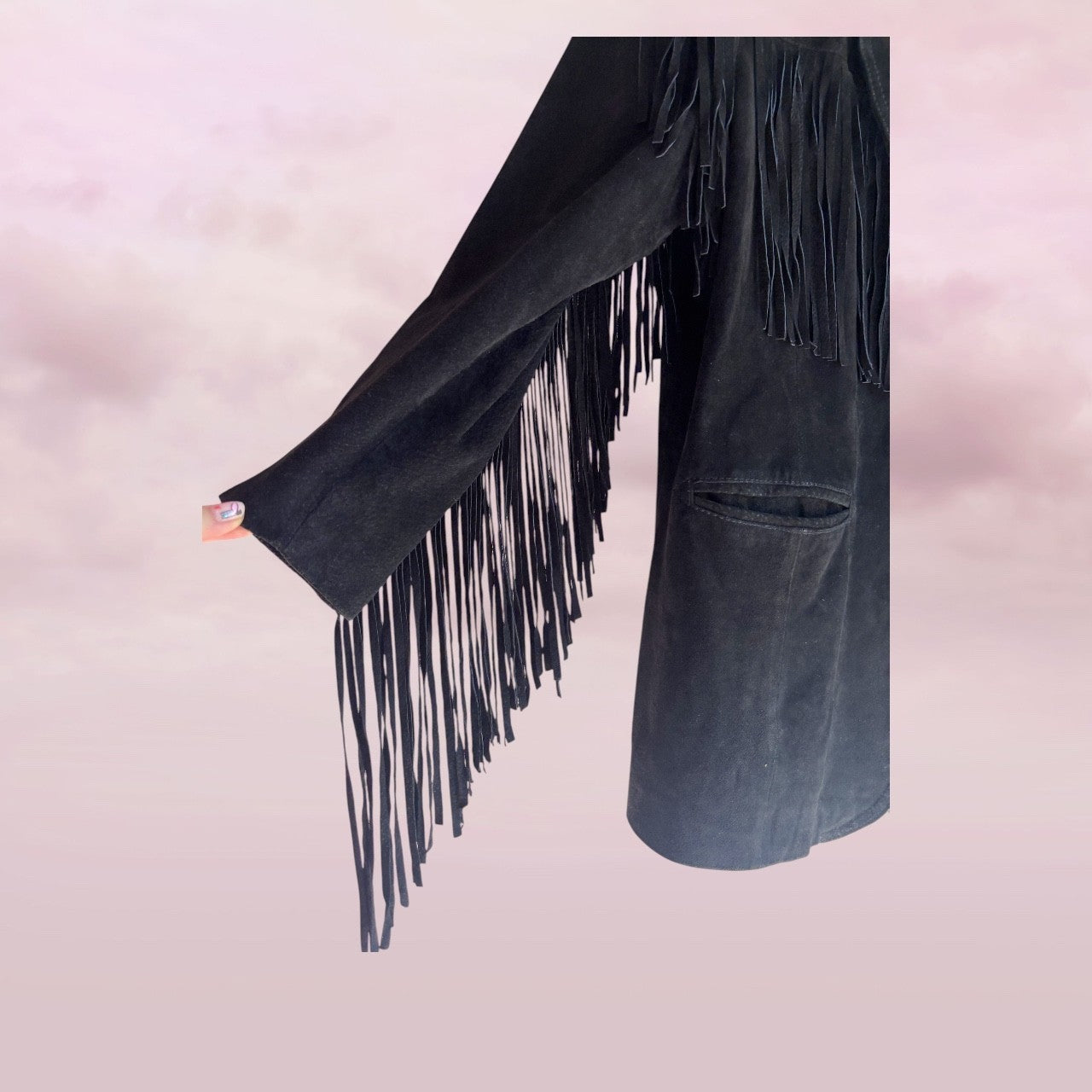 Vintage Fringe Leather Jacket – Western Noir - Size XL