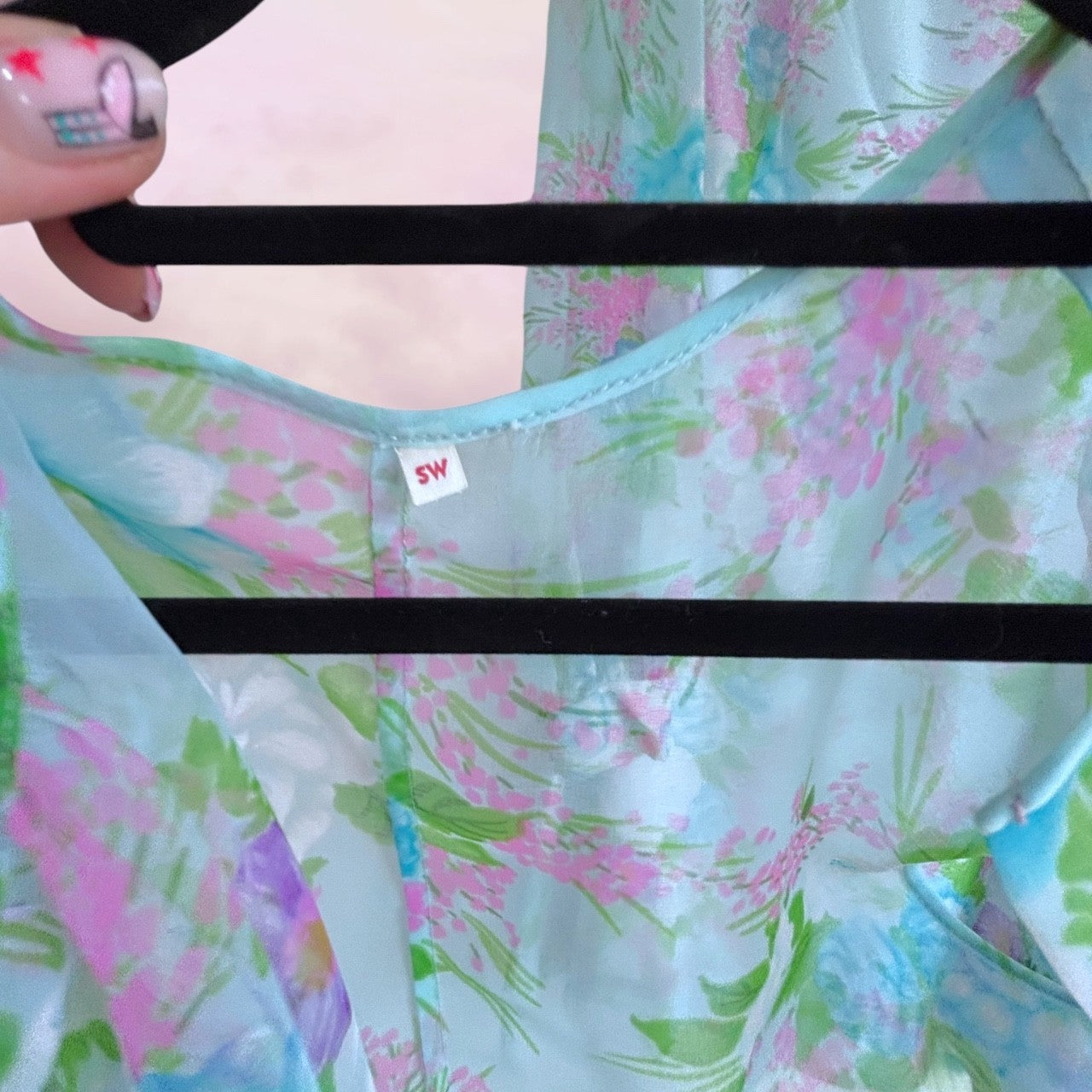 Vintage 1960s blue Floral Chiffon Dress & Matching Duster Set AU 10-12