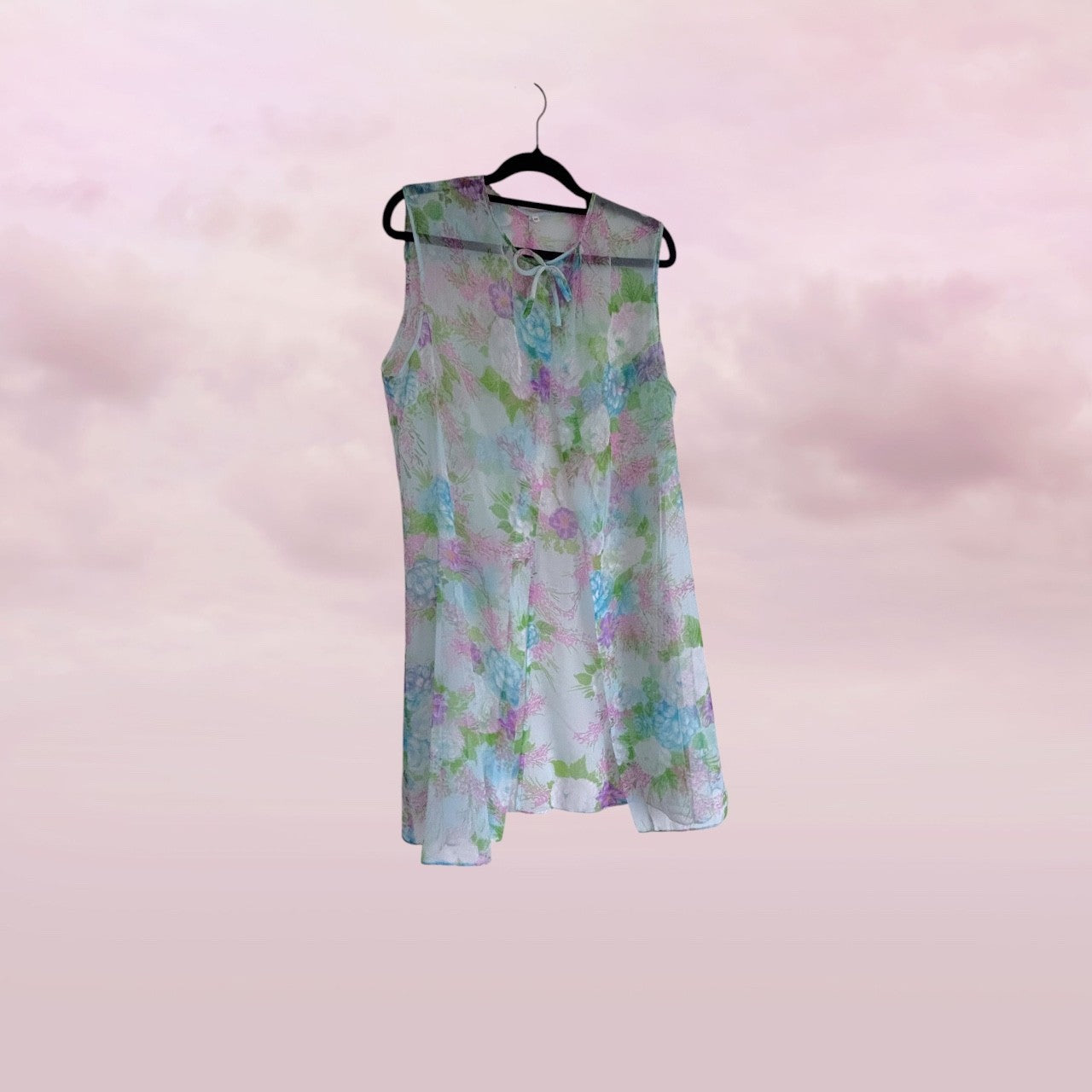 Vintage 1960s blue Floral Chiffon Dress & Matching Duster Set AU 10-12