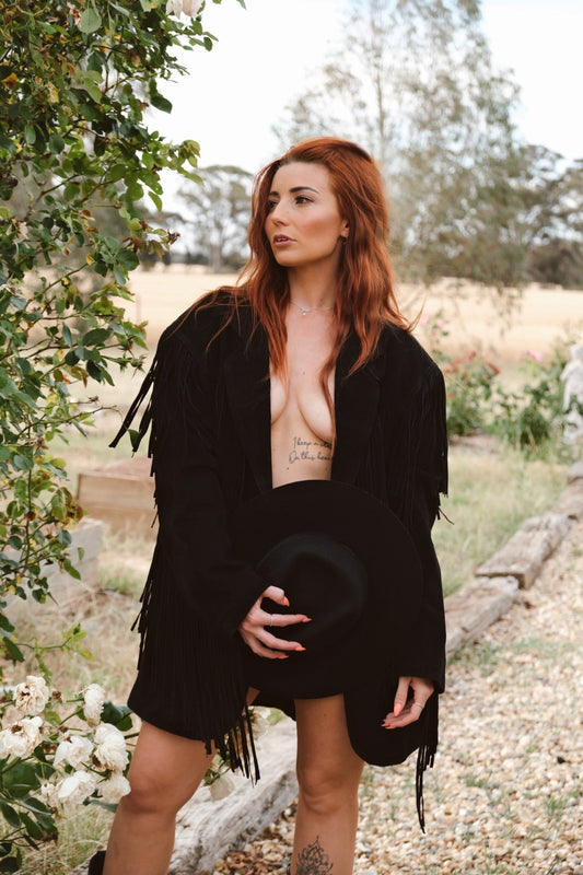 Vintage Fringe Leather Jacket – Western Noir - Size XL