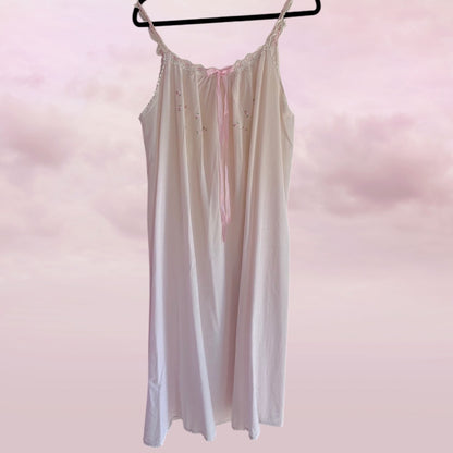 Romantic Vintage Slip with Hand-Embroidered Roses - S/M