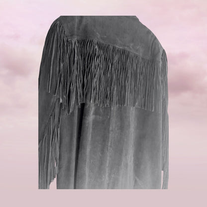 Vintage Fringe Leather Jacket – Western Noir - Size XL