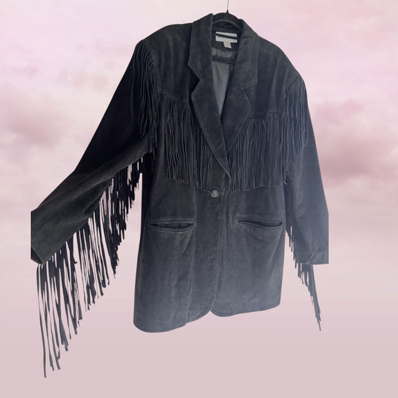 Vintage Fringe Leather Jacket – Western Noir - Size XL