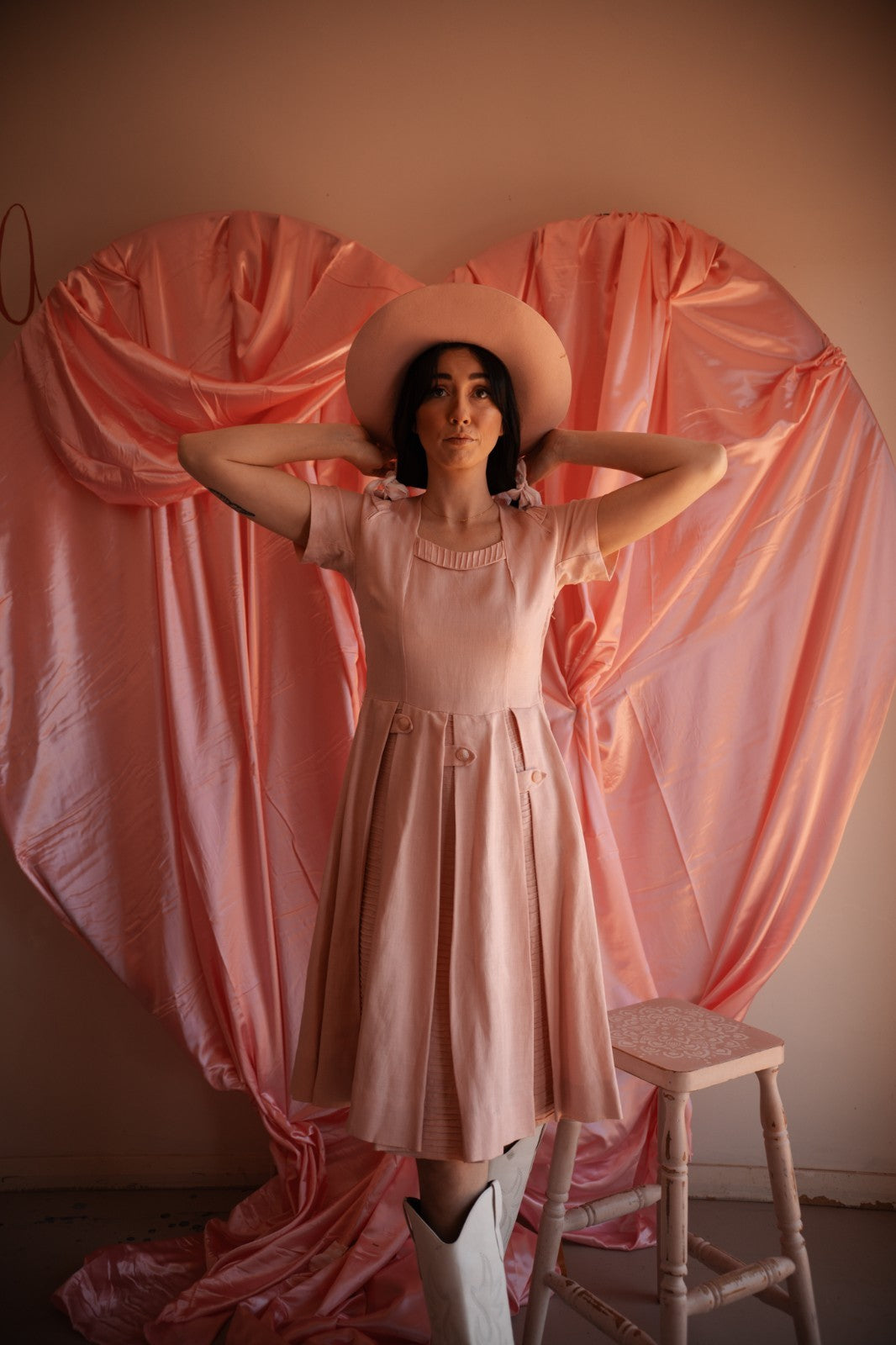 Vintage Handmade Blush Garden Dress - AU 8–10