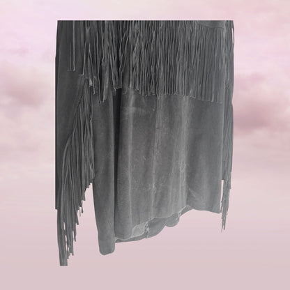 Vintage Fringe Leather Jacket – Western Noir - Size XL