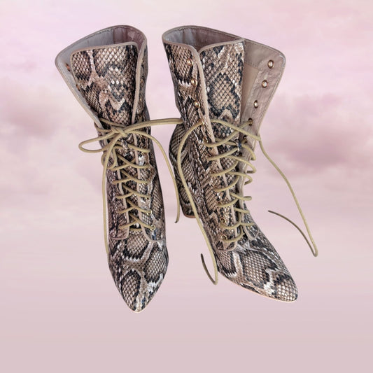 Sergio Todzi Snakeskin Lace-Up Boots – Size 41
