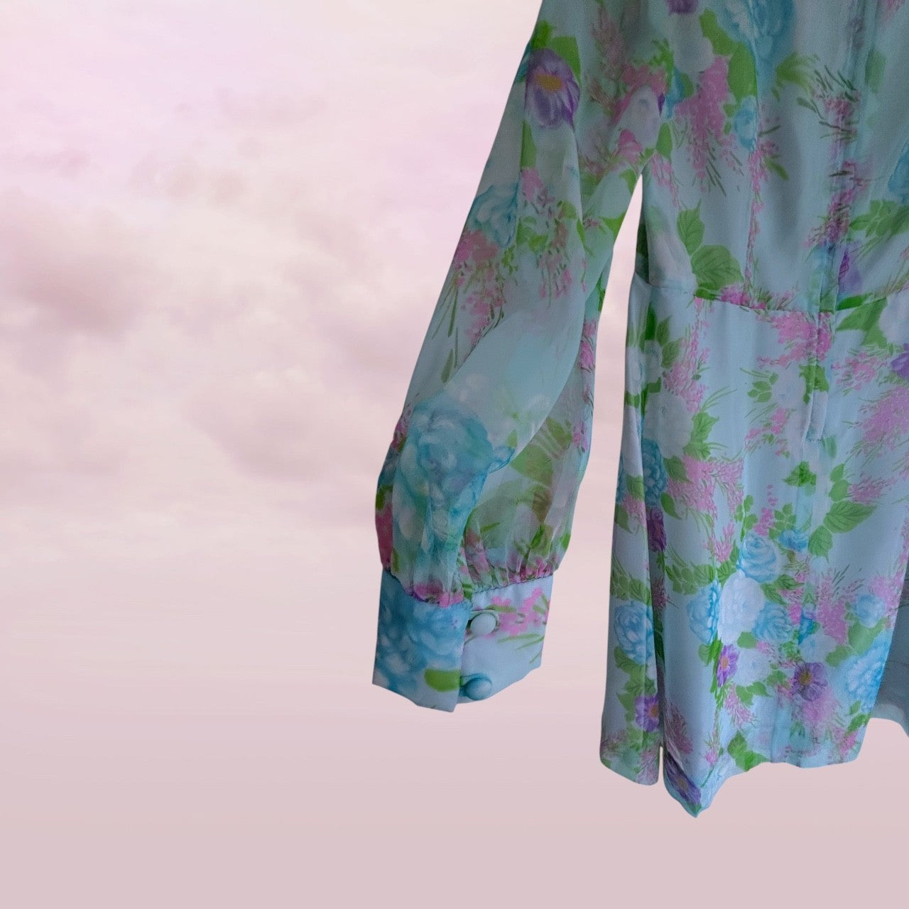 Vintage 1960s blue Floral Chiffon Dress & Matching Duster Set AU 10-12