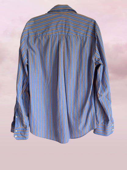 R.M. Williams Blue & Tan Stripe Cotton Shirt – M
