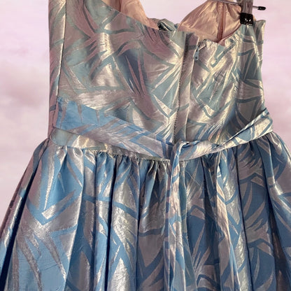 Vintage Silver Blue Party Dress Strapless Bow - AU 6 XS