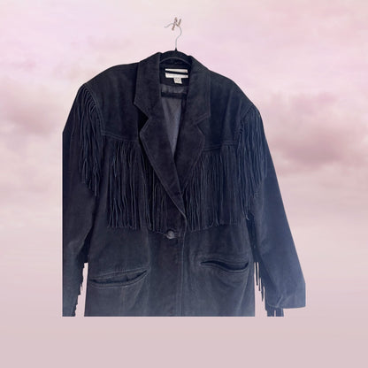 Vintage Fringe Leather Jacket – Western Noir - Size XL