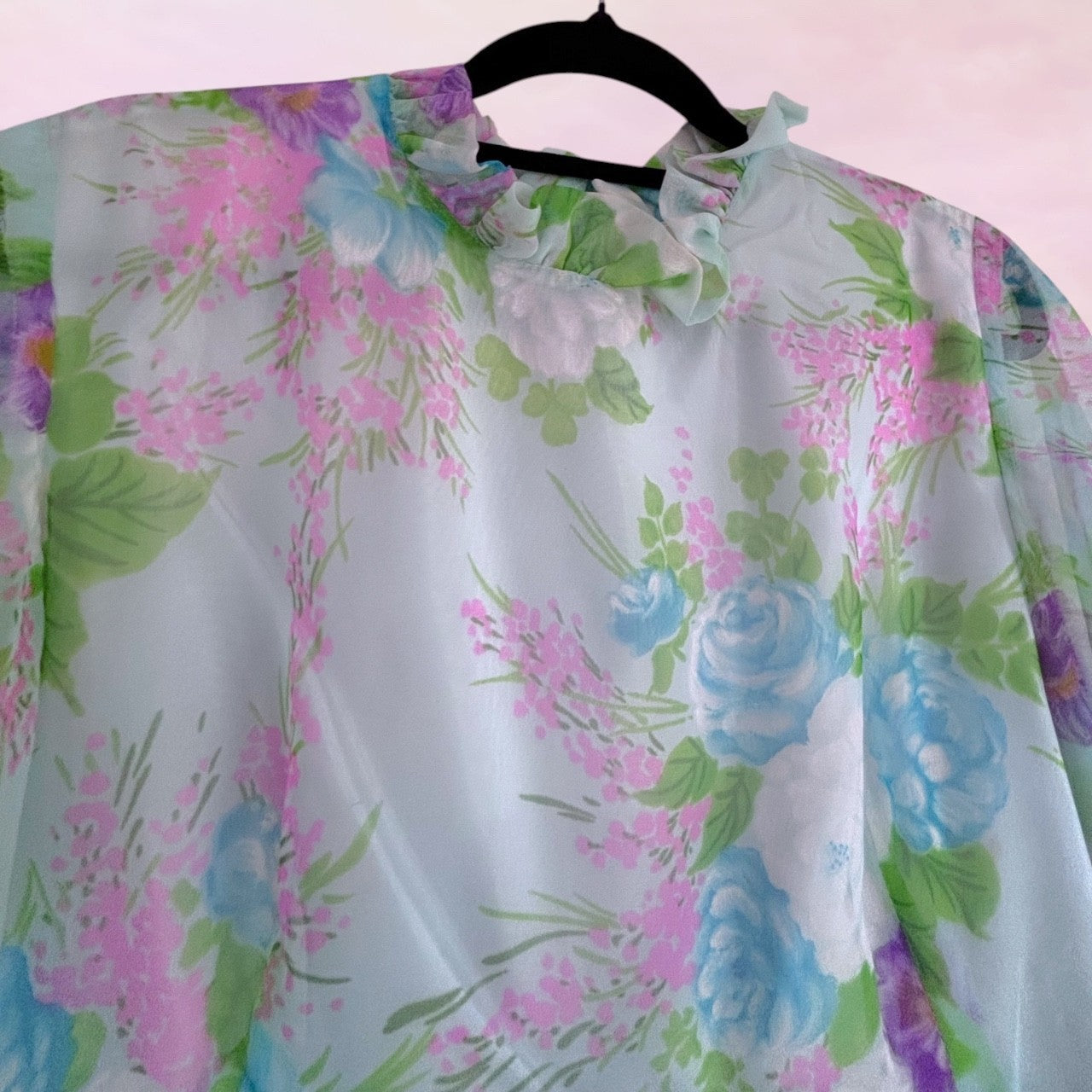 Vintage 1960s blue Floral Chiffon Dress & Matching Duster Set AU 10-12