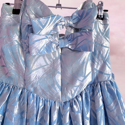 Vintage Silver Blue Party Dress Strapless Bow - AU 6 XS