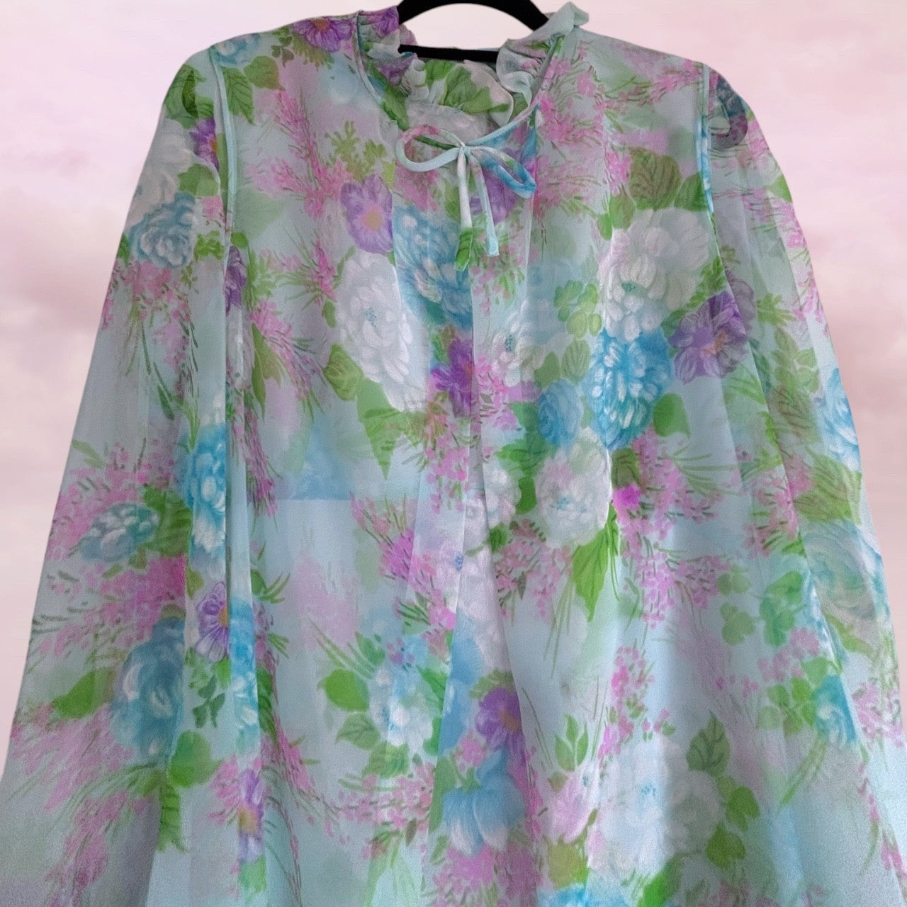 Vintage 1960s blue Floral Chiffon Dress & Matching Duster Set AU 10-12