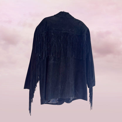 Vintage Fringe Leather Jacket – Western Noir - Size XL
