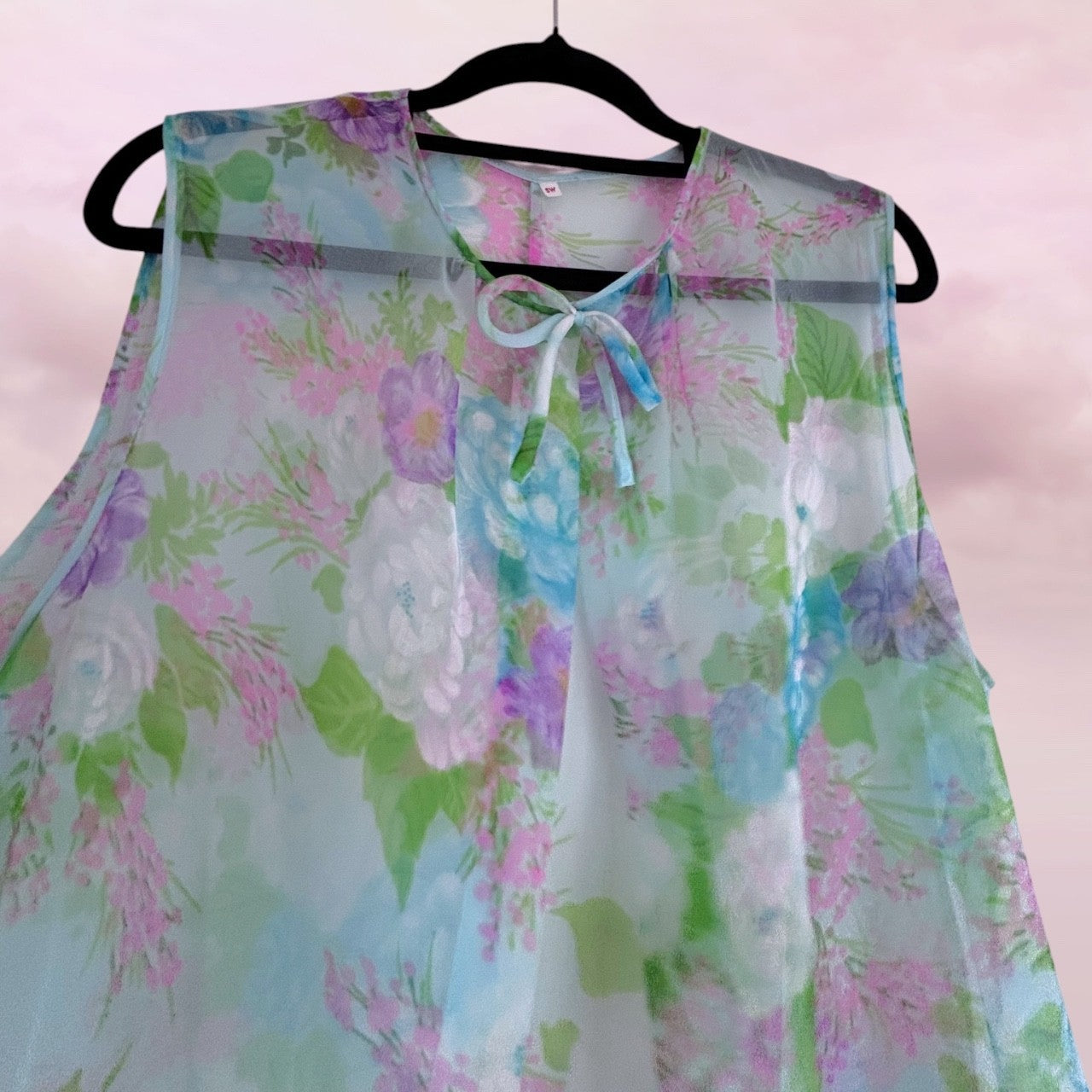 Vintage 1960s blue Floral Chiffon Dress & Matching Duster Set AU 10-12