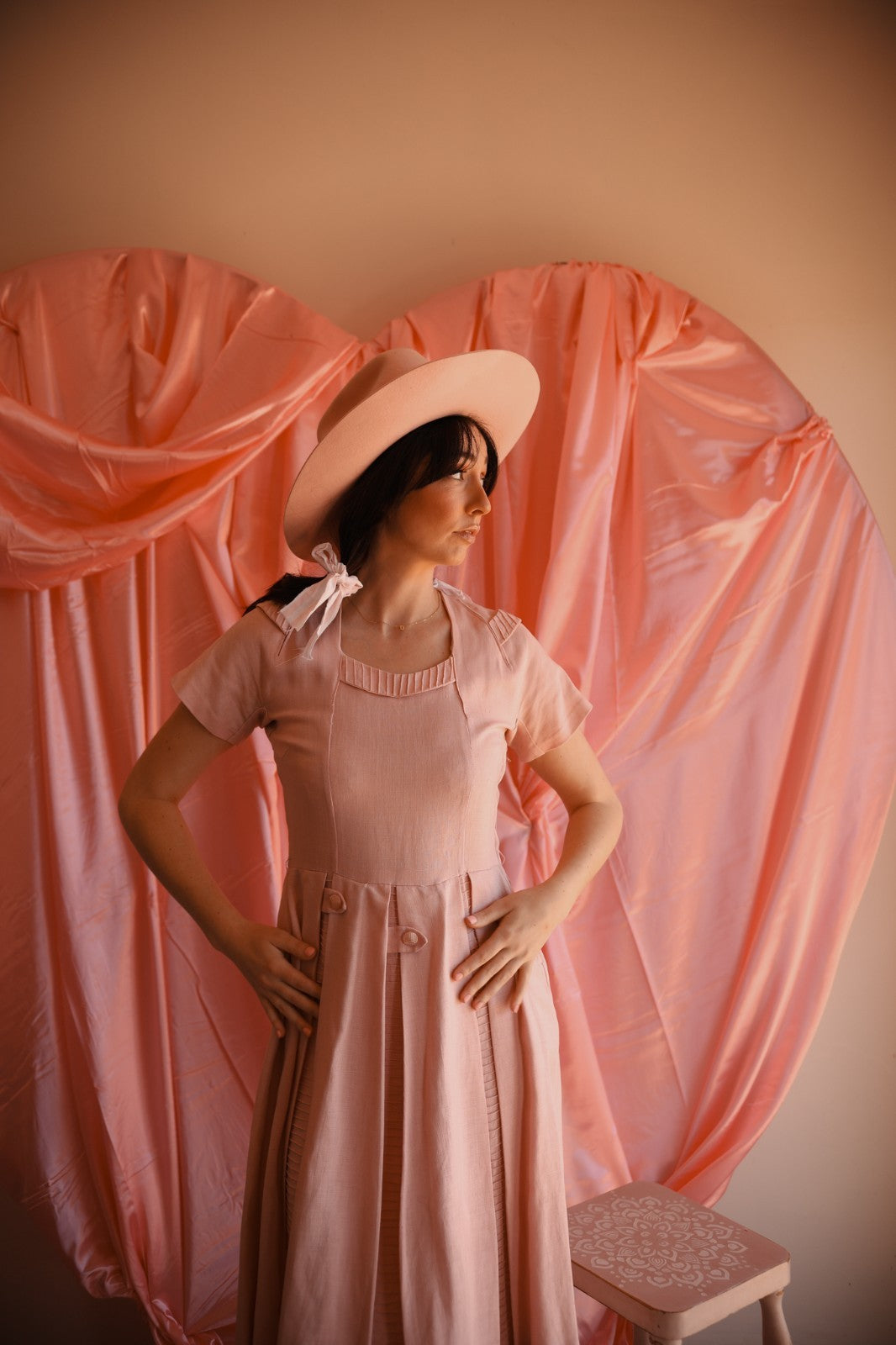 Vintage Handmade Blush Garden Dress - AU 8–10